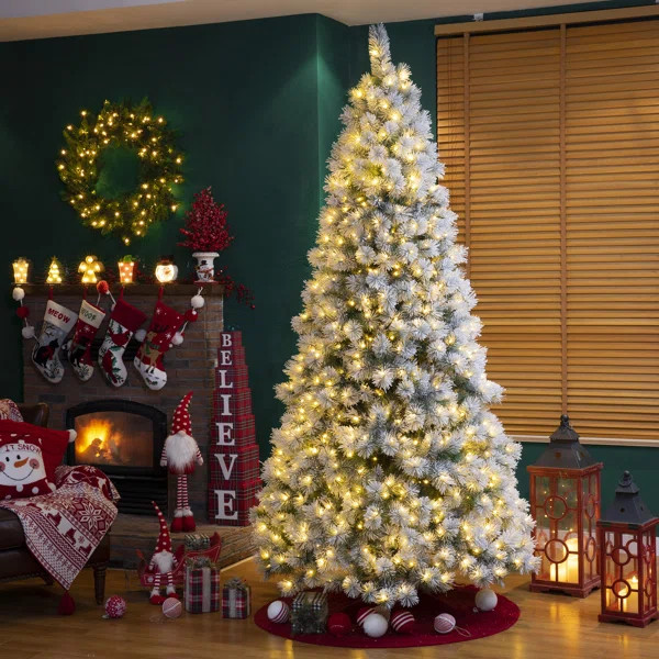 Flocked Spruce Christmas Tree with Lights | Wayfair North America