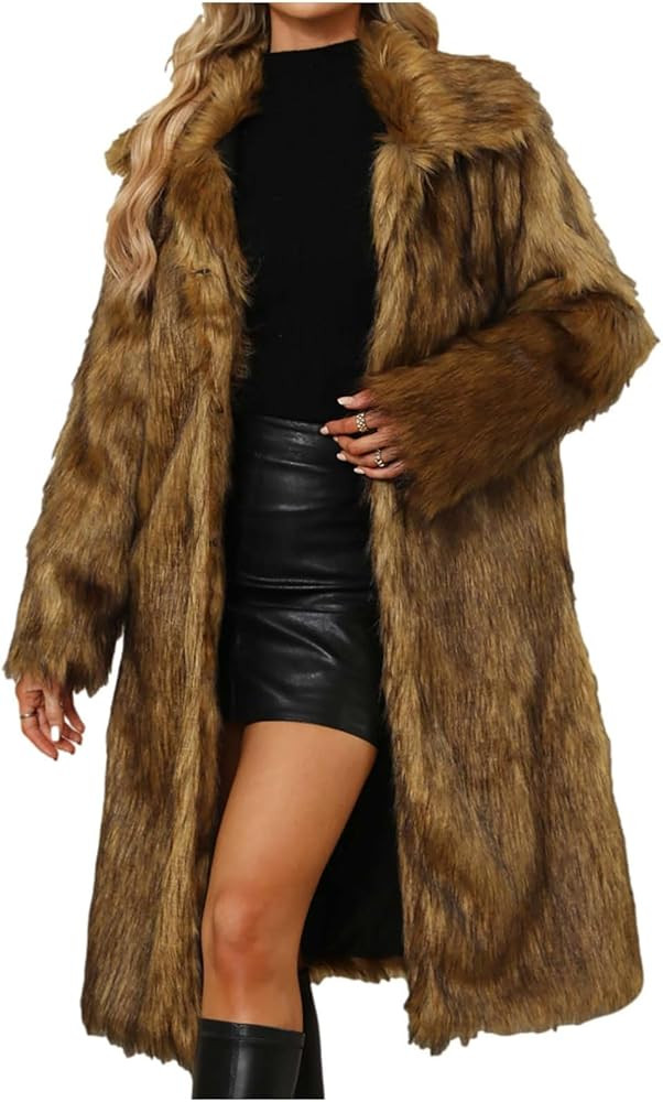 DESKABLY Winter Faux Fur Long Coat for Women Plus Size Warm Cotton Jackets Casual Open Front Long... | Amazon (US)
