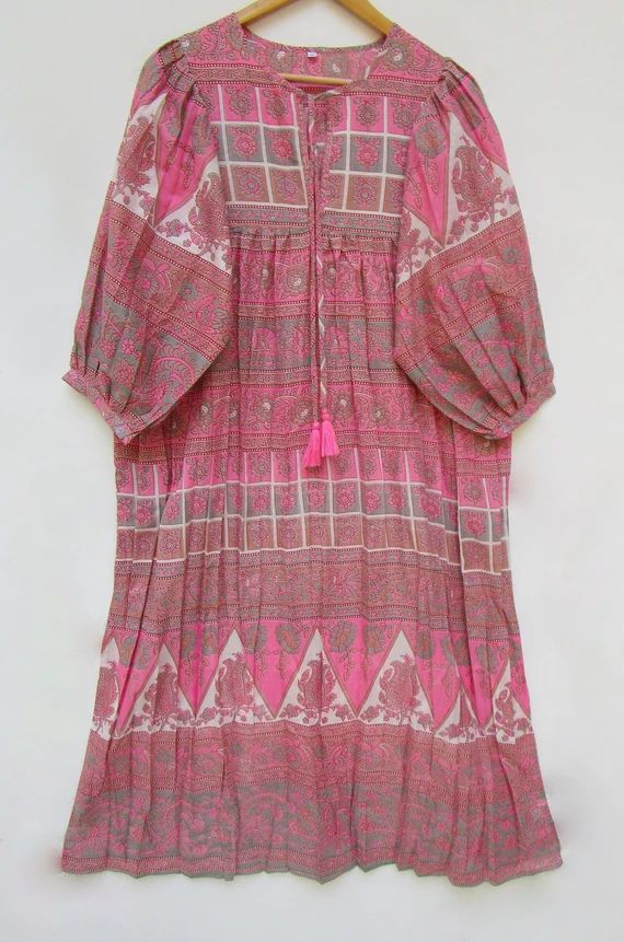 Boho and Hippie Traditional Style Maxi Dress  Henley Neckline | Etsy | Etsy (US)