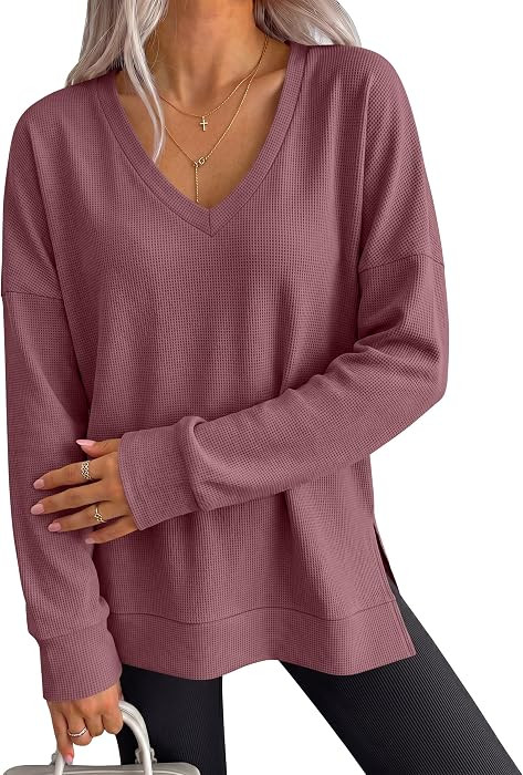 ANRABESS Women\u2019s Long Sleeve Shirts Waffle Knit Tunic Top | Amazon (US)