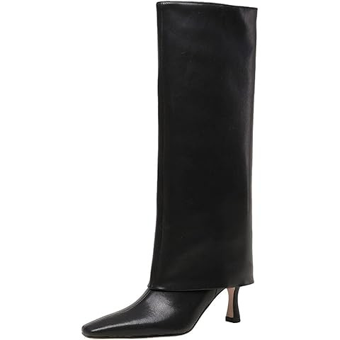 Goolita Fold Over Boots For Women, Pointed Toe Stiletto Heel Knee High Boots Fashion Comfortable ... | Amazon (US)