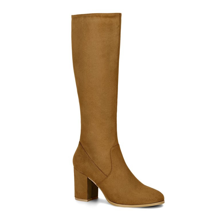 Allegra K Women's Side Zipper Block Heel Knee High Boots Taupe - Walmart.com | Walmart (US)