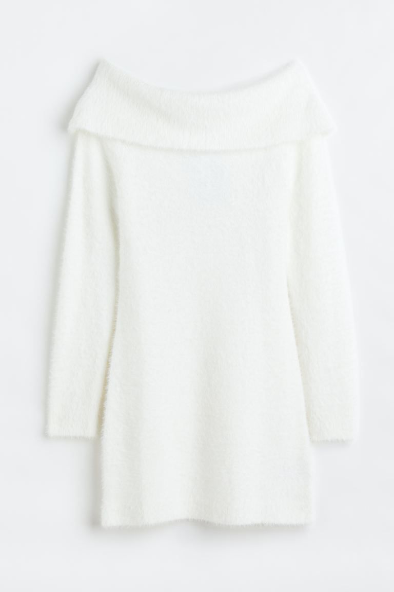Fluffy Off-the-shoulder Dress - White - Ladies | H&M US | H&M (US + CA)