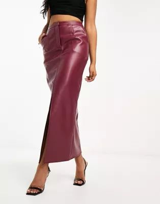 Kaiia leather look maxi skirt in burgundy | ASOS (Global)