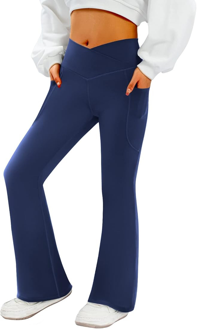 Women's Flare Yoga Pants with Pockets-V Crossover High Waisted Bootcut Yoga Leggings-Flare Workou... | Amazon (US)