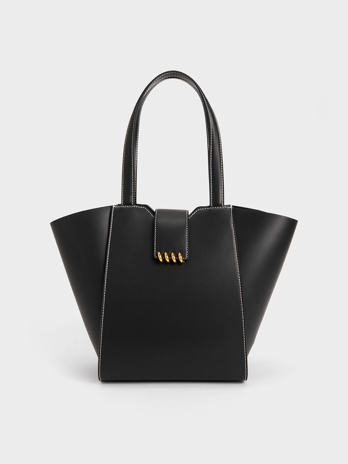 Osiris Metallic Accent Trapeze Tote
 - Black | Charles & Keith UK