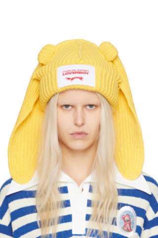 Yellow Chunky Rabbit Beanie | SSENSE