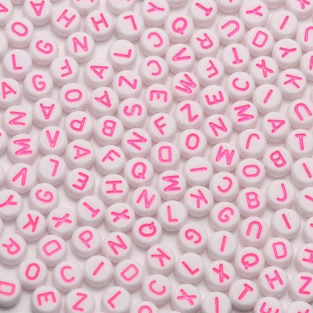 600pcs Acrylic Letter Beads Alphabet Pink Letters White Round Bead, 4x7mm, for Friendship Bracele... | Amazon (US)