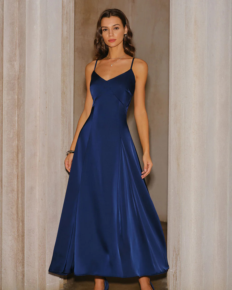 Navy A-Line Slip Maxi Dress | rihoas.com