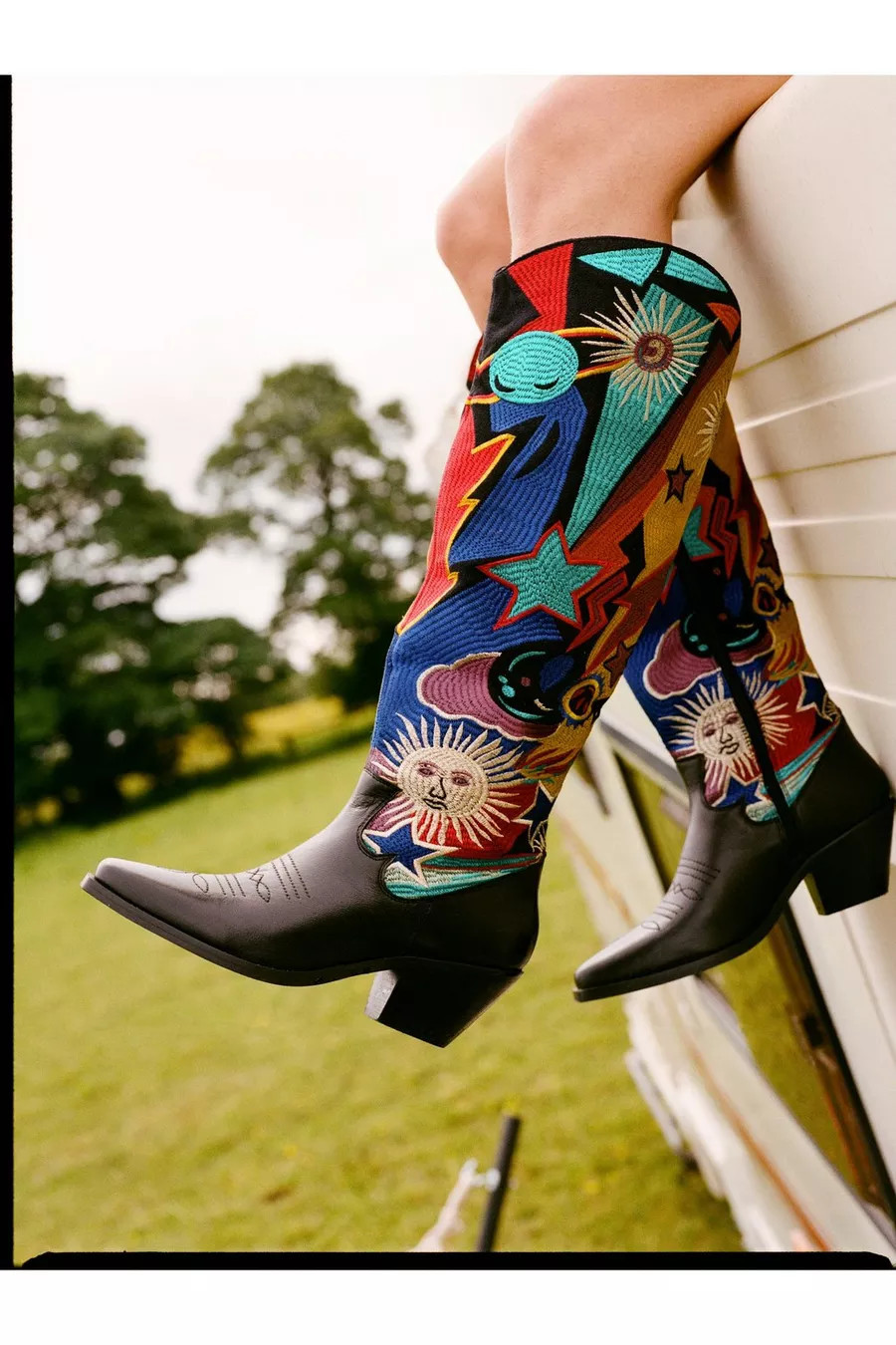 Leather Embroidered Knee High Cowboy Boots | Nasty Gal (US)