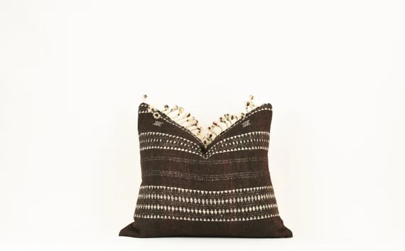 Fallon Brown Pom Pom Wool Pillow Cover - Etsy | Etsy (US)