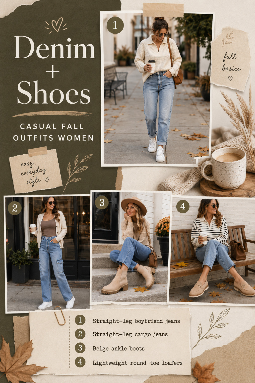 Refresh your fall wardrobe with comfortable shoes that work with your favorite denim. White sneakers keep casual outfits easy, beige ankle boots add a cozy seasonal feel and lightweight loafers create a polished everyday look. Save these fall shoe ideas for styling jeans all season long. 

 #LTKdayinmylife #LTKmomlife #LTKOver40
