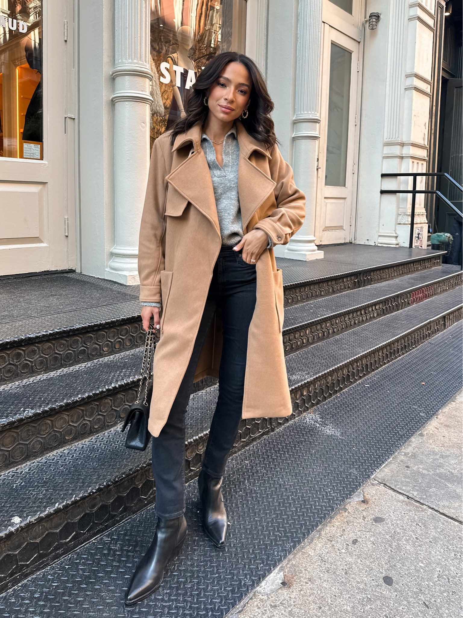 Casual fall outfit 🤍 code AFNENA to save on Abercrombie! Size Small in tan coat, Small in sweater, 26 in black jeans, black boots fit TTS and are so chic and comfy! Save 20% off on electric picks with code NENA20 🖤

#LTKsalealert #LTKunder100 #LTKstyletip