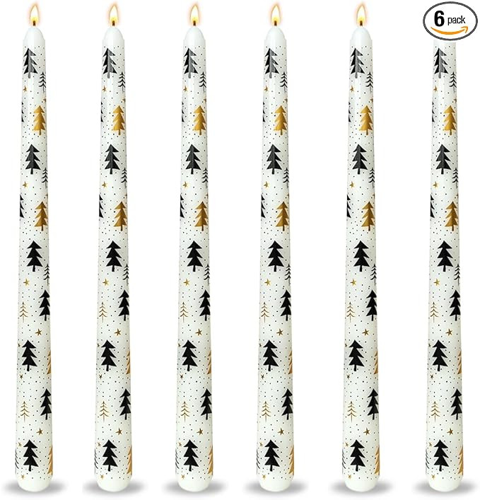 6 Pack Printed Taper Candle Set for Home Decoration, 10 Inch Ivory Candlesticks with Gold Stampin... | Amazon (US)