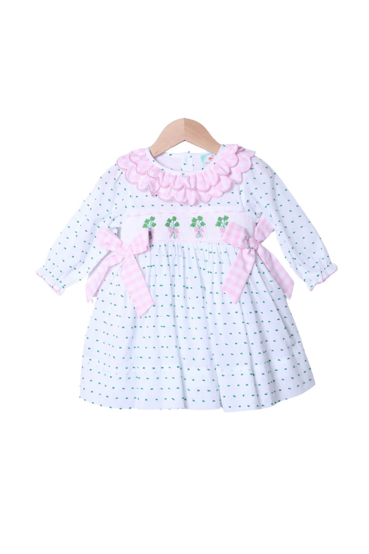 Smocked Four Leaf Clover Swiss Dot Dress | The Smocked Flamingo