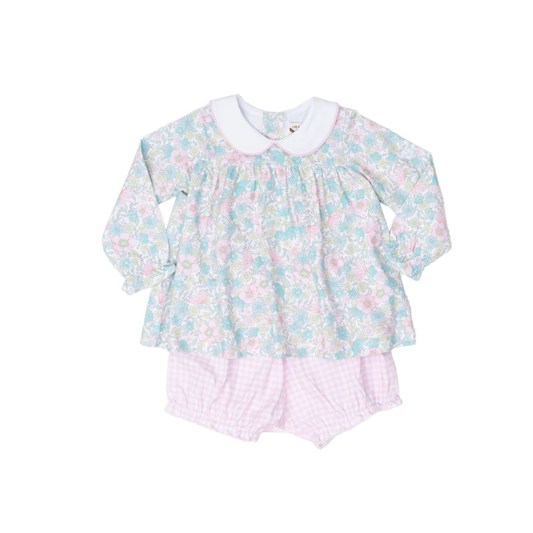 Mary Charlotte Pink Floral Gingham Bloomer Set | The Oaks Apparel Company