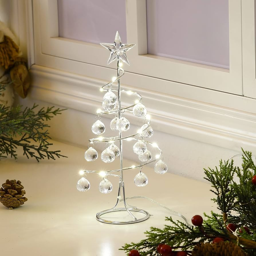 Lewondr Christmas Tree Lamp, 11 Inch Battery/USB Powered Crystal Spiral Christmas Tree Lava Lamp ... | Amazon (US)