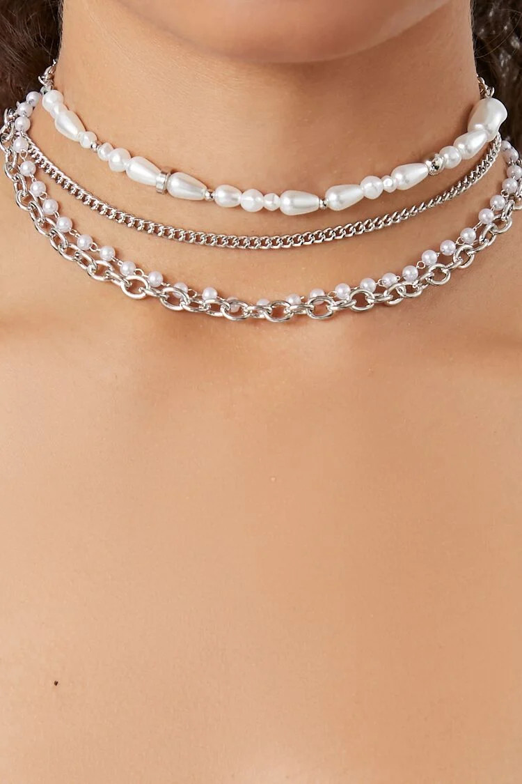 Layered Faux Pearl Curb Necklace | Forever 21