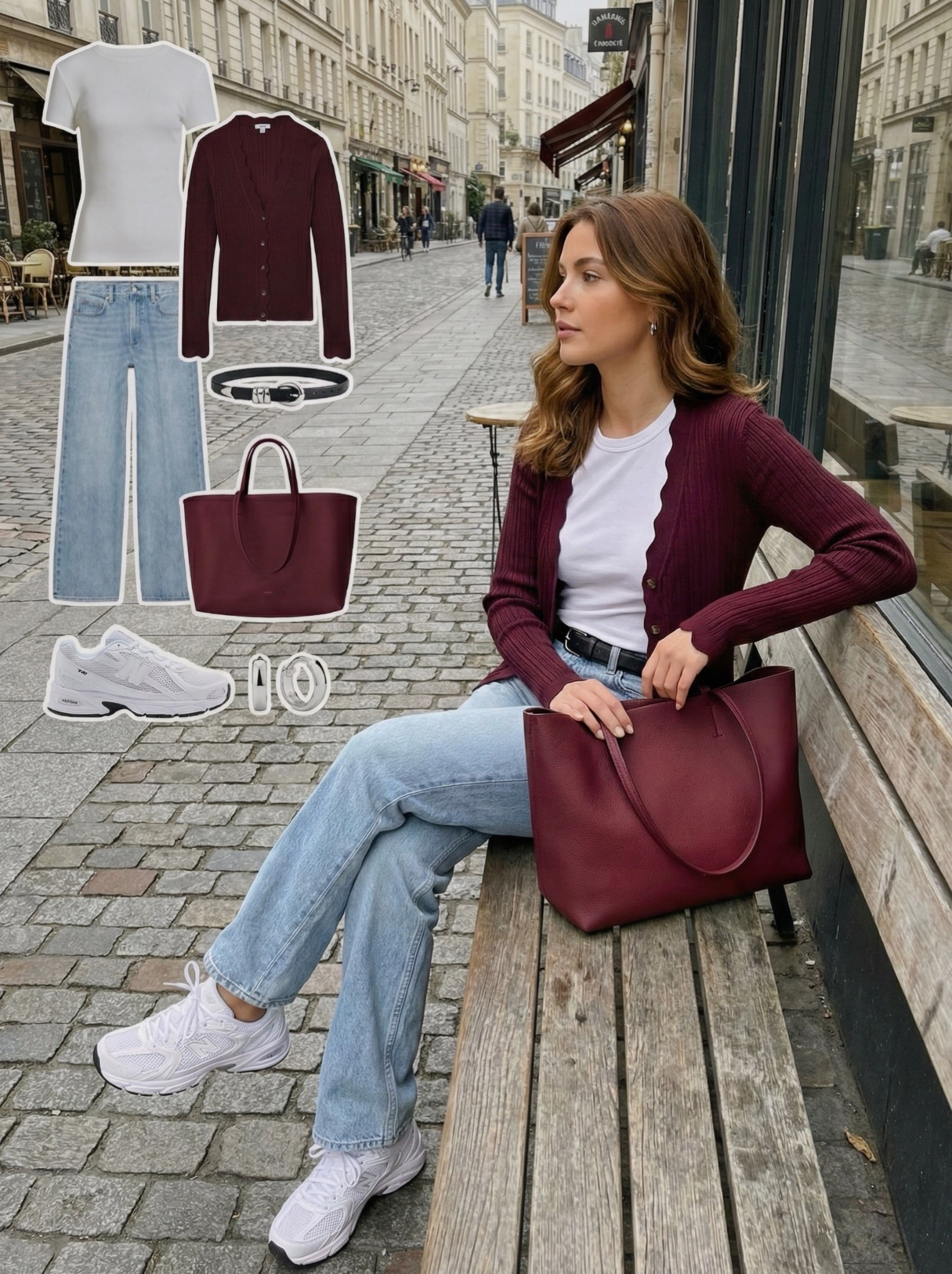 Burgundy Layers & Light Denim 🍇🤍

A deep burgundy cardigan over a crisp white tee adds rich contrast to relaxed light-wash denim. Finished with fresh white sneakers and a matching tote for a casual, city-ready look with subtle polish.

✨ Style Details:
• White fitted tee  
• Burgundy ribbed cardigan  
• Light-wash straight jeans  
• Black leather belt  
• Burgundy tote bag  
• White sneakers  
• Silver hoop earrings  

#LTKstyletip #LTKfindsunder100 #LTKSeasonal