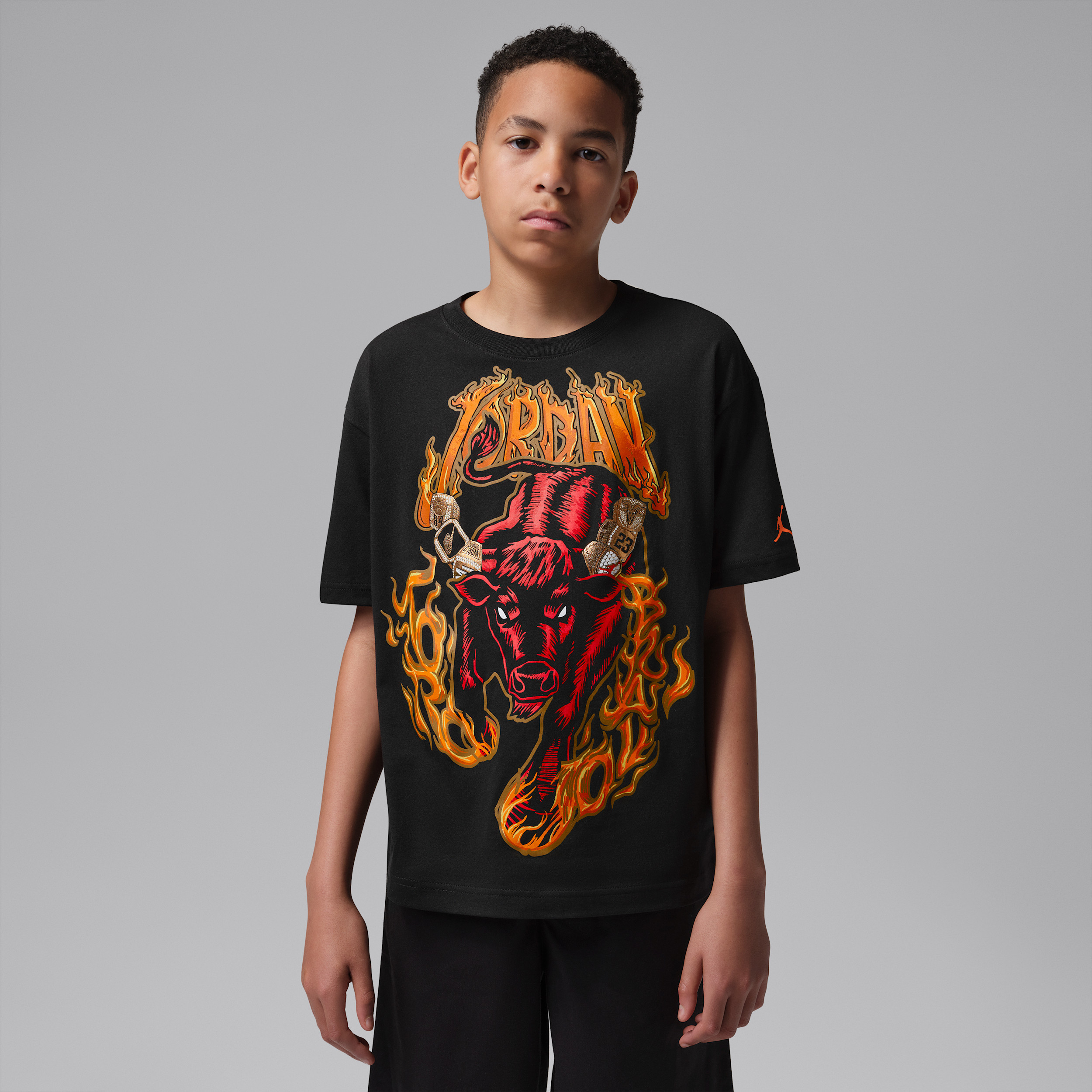 Jordan Big Kids' Toro Bravo Rings Retro T-Shirt in Black | 95G164-023 | Nike (US)