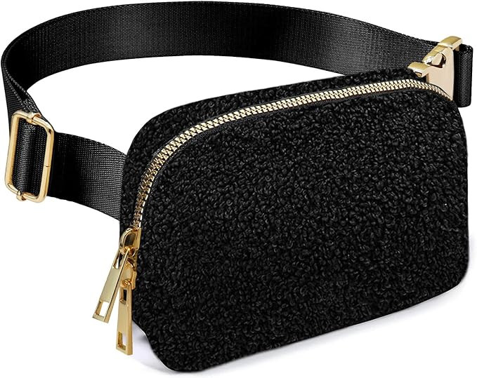 2-Way Zipper Fleece Belt Bag for Women Men, Fanny Pack Crossbody Bags with Gold Buckle, Everywher... | Amazon (US)