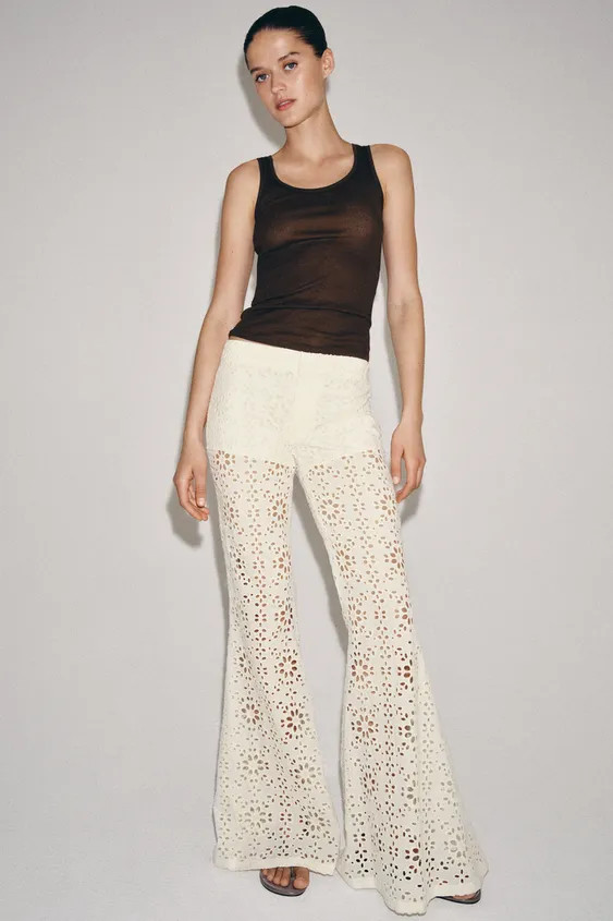 ZW COLLECTION EMBROIDERED FLARE TROUSERS | Zara UK