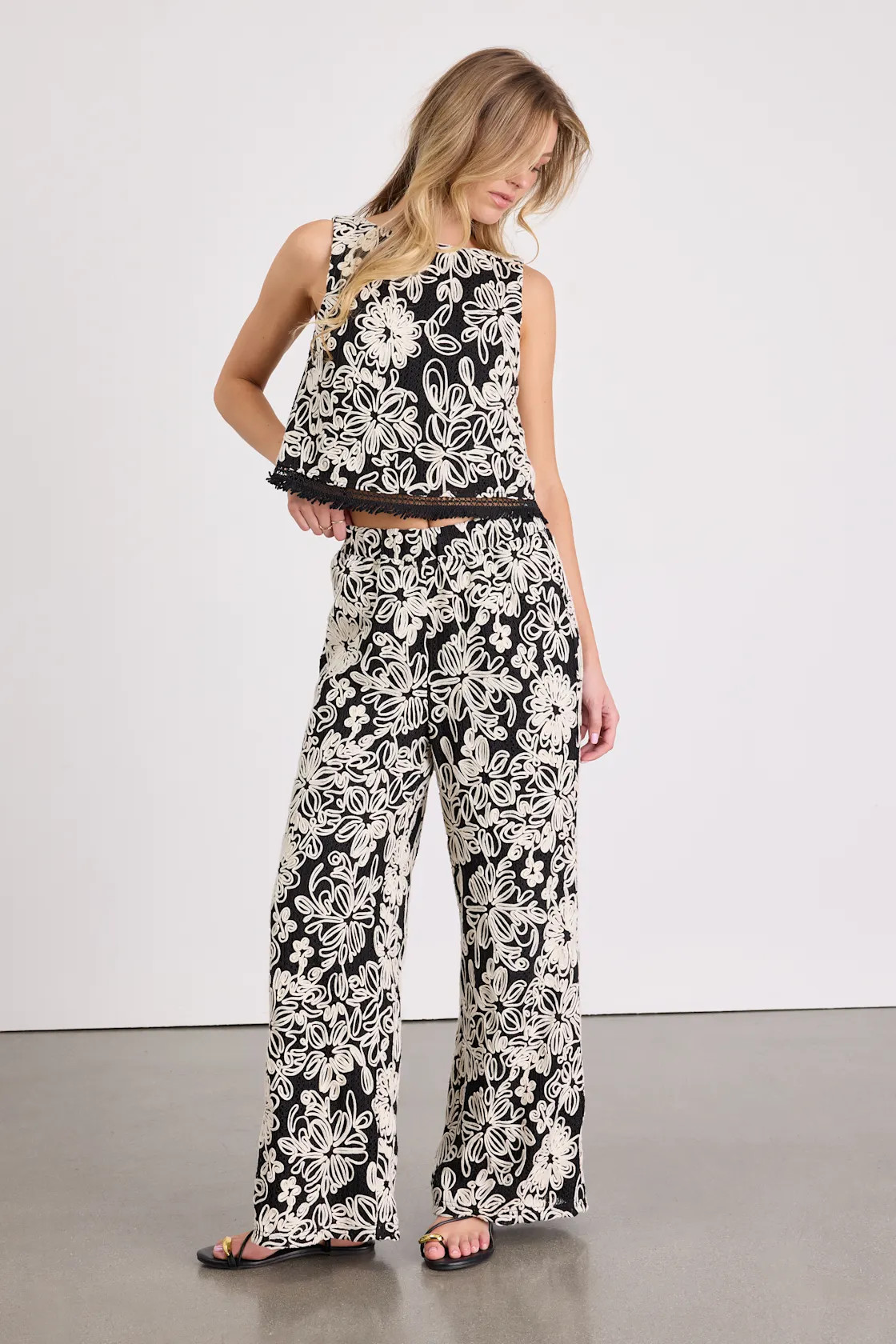 Yucca Black Floral Embroidered Two-Piece Jumpsuit | Lulus