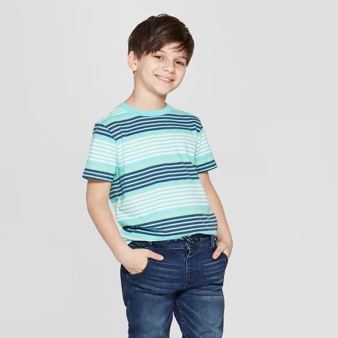 Boys' Striped Short Sleeve T-Shirt - Cat & Jack™ Green/Blue/Yellow | Target