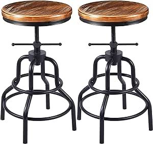 Vintage Industrial Bar Stool-Rustic Swivel Bar Stool-Round Wood Metal Stool-Kitchen Counter Heigh... | Amazon (US)