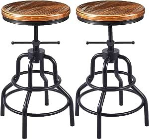 Vintage Industrial Bar Stool-Rustic Swivel Bar Stool-Round Wood Metal Stool-Kitchen Counter Heigh... | Amazon (US)