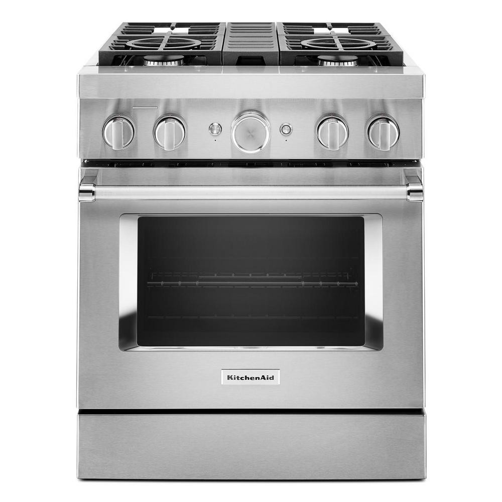 30 in. 4.1 cu. ft. Dual Fuel Freestanding Smart Range with 4-Burners in Stainless Steel | The Home Depot