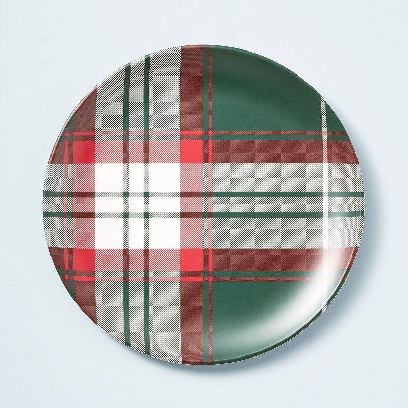 10.9" Holiday Plaid Bamboo-Melamine Dinner Plate Green/Red/Cream - Hearth & Hand™ with Magnolia | Target