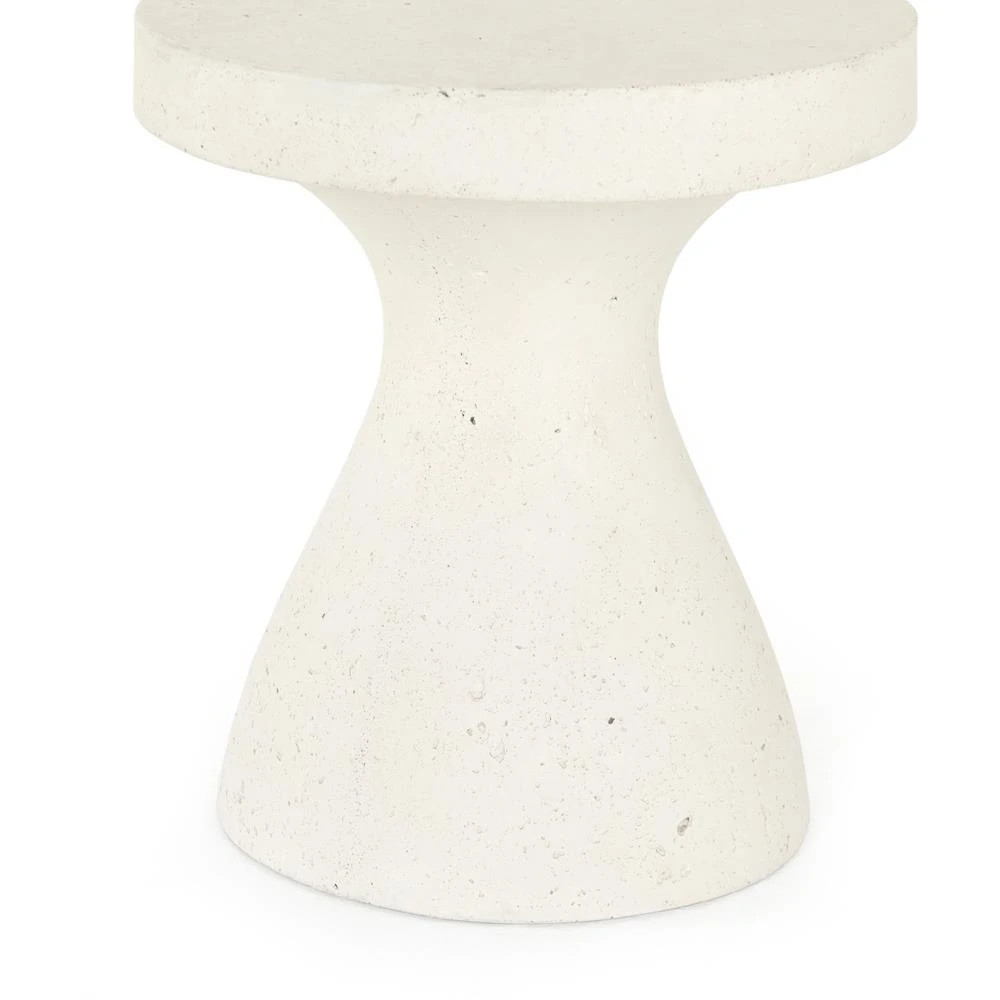 Serenity Industrial Loft Textured White Concrete Round Outdoor Pedestal End Table | Kathy Kuo Home