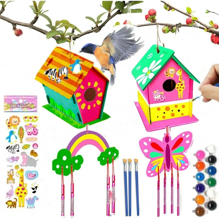 2 Set Diy Bird House Wind Chime Kits, Birdhouse Kit Crafts for Kids Ages 4-12, Build and Paint Bi... | Walmart (US)