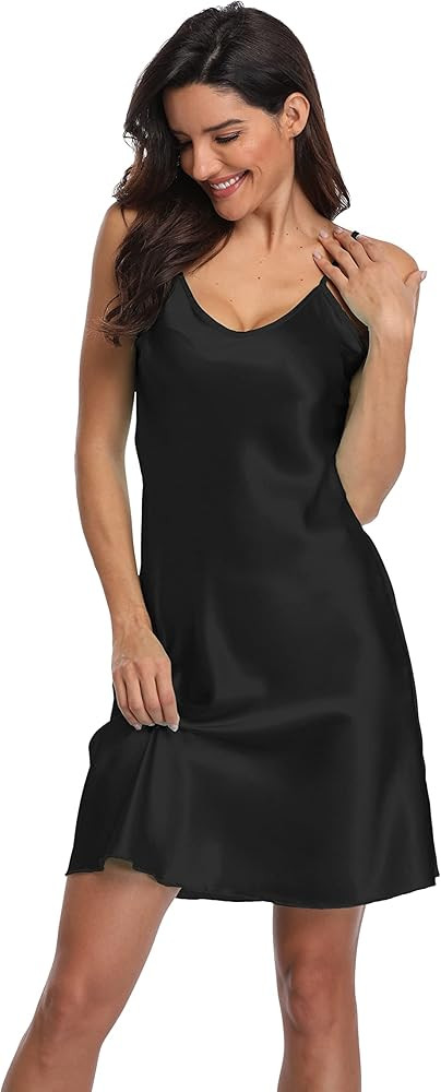 Giova Women's Satin Long Lingerie Chemise Strap Dress Sleepwear Sexy Nightgown | Amazon (US)