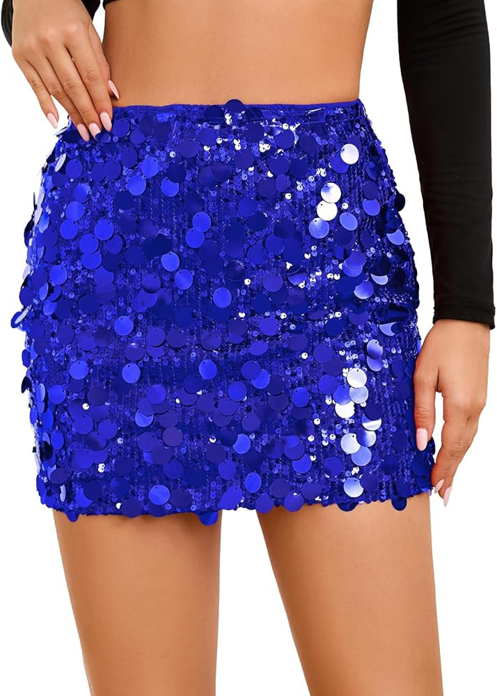 Sequin Skirt for Women Stretchy Bodycon Mini Skirts Sexy Sparkly Skirt Glitter Shiny Skirt Night ... | Amazon (US)