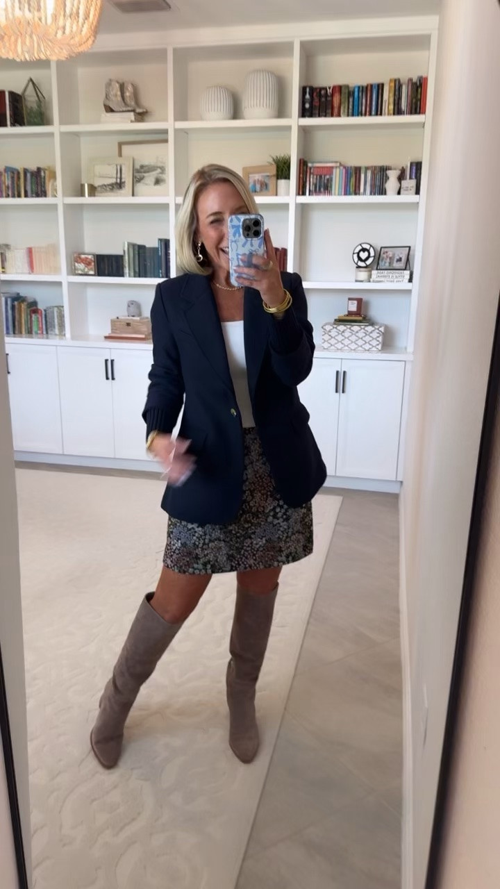 Walmart - more new fall arrivals. High-Rise Jacquard Mini Skirt - size 0. $28. * Tall Boots - mine are old, but I linked a few similar brands. Single-Breasted Blazer w/ Ribbed Cuffs - size XS. $40. 2 colors. * White Tank - size XS.

#LTKSaleAlert #LTKSeasonal #LTKOver40