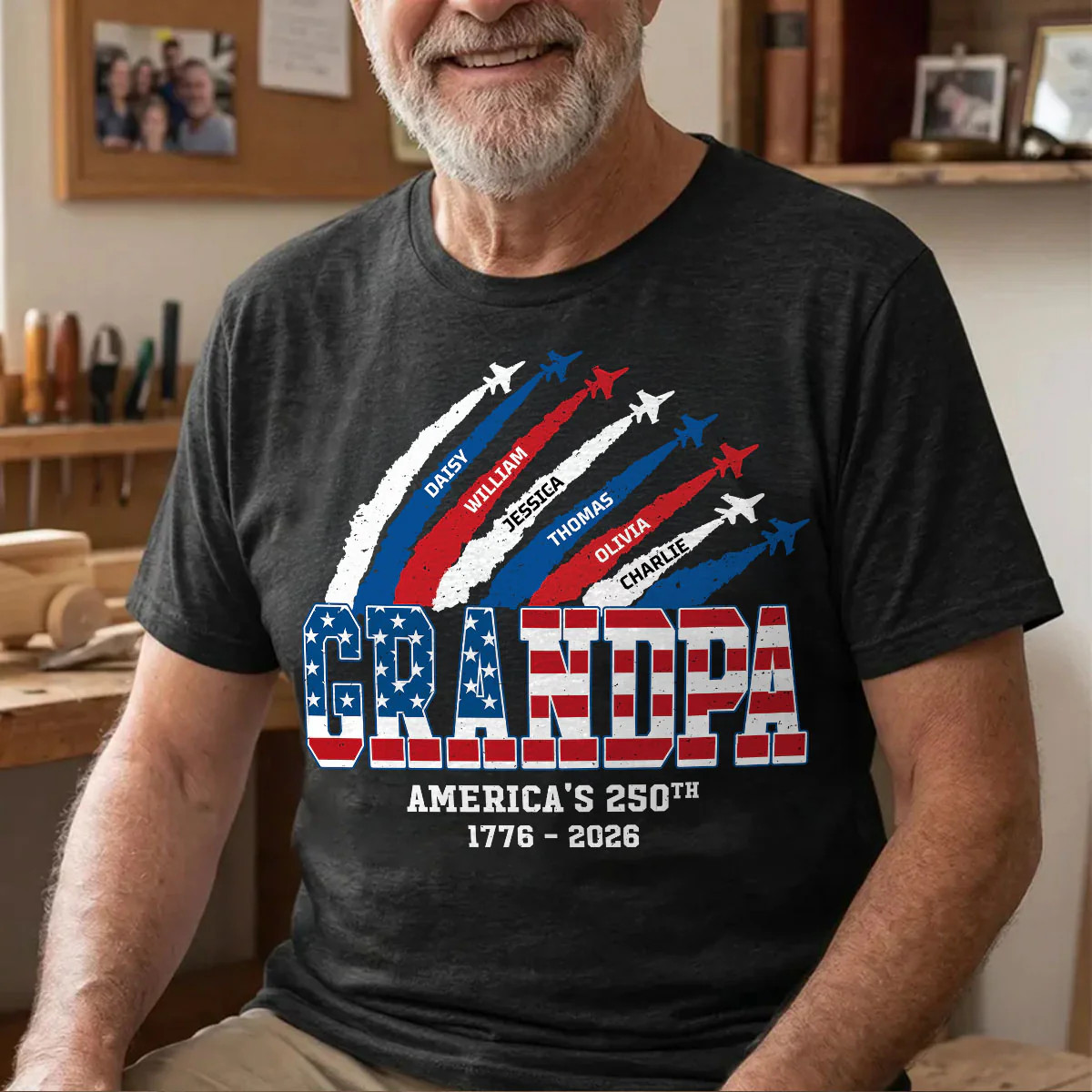 Proud Dad Grandpa Nation Flag American 250th Anniversary - Personalized Shirt - Cool Father's Day... | Trending Custom