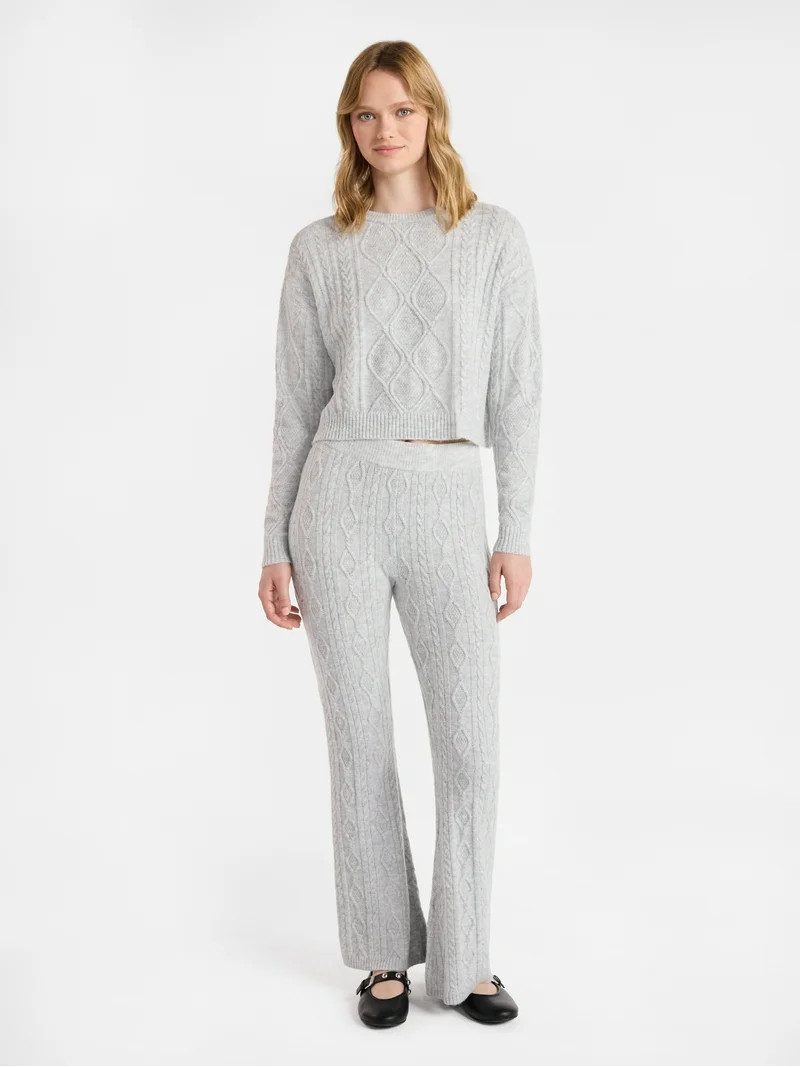 No Boundaries Cable Knit Pullover Sweater, Lightweight, Women’s | Walmart (US)