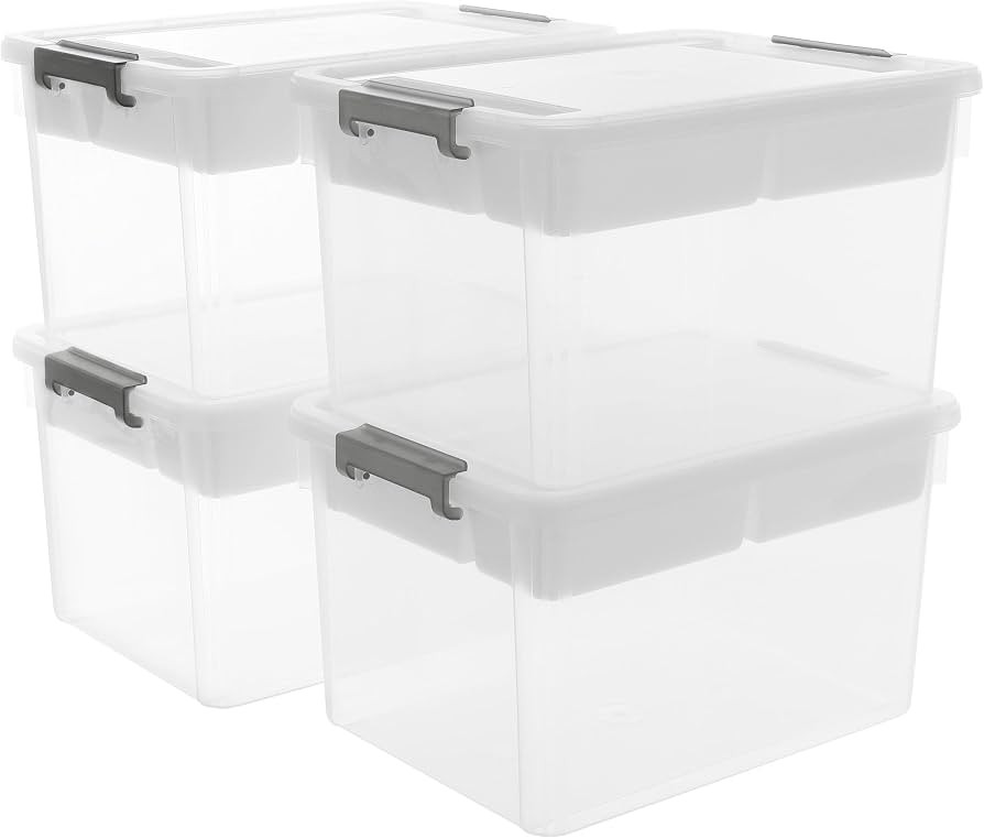 Citylife 32 QT Plastic Storage Bins with Removable Tray Large Stackable Storage Containers for Or... | Amazon (US)