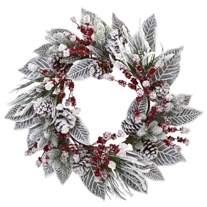 Faux Snowy Magnolia &amp; Berry Wreath | West Elm (US)