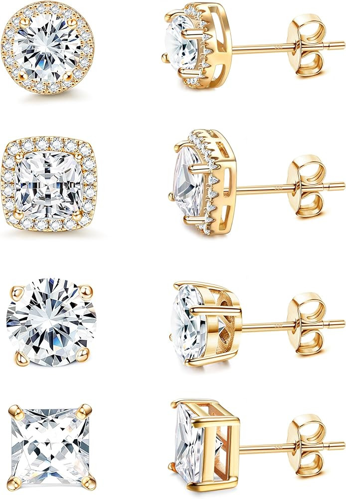 MILACOLATO Cubic Zirconia Stud Earrings for Women Men | 18K Gold Plated Hypoallergenic Sterling S... | Amazon (US)