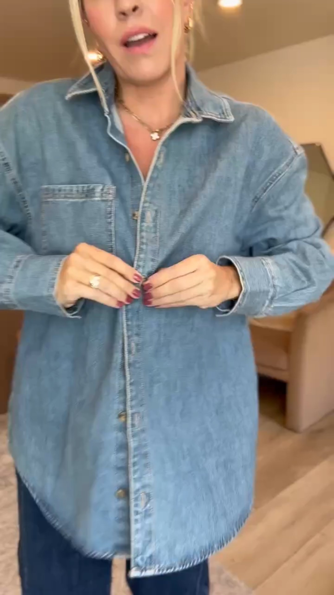 This chambray top from old navy is superior to all! I sized up to a large! 

#LTKdayinmylife #LTKgrwm #LTKootd