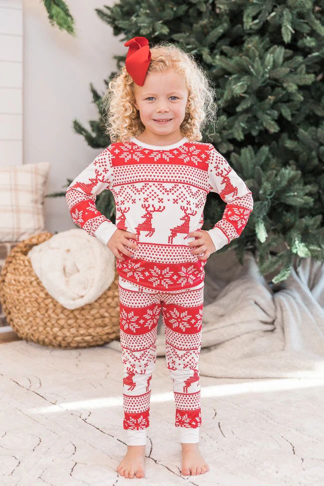 Frosty Nights Kid's Ivory/Red Fair Isle Pajama Set FINAL SALE | The Pink Lily Boutique