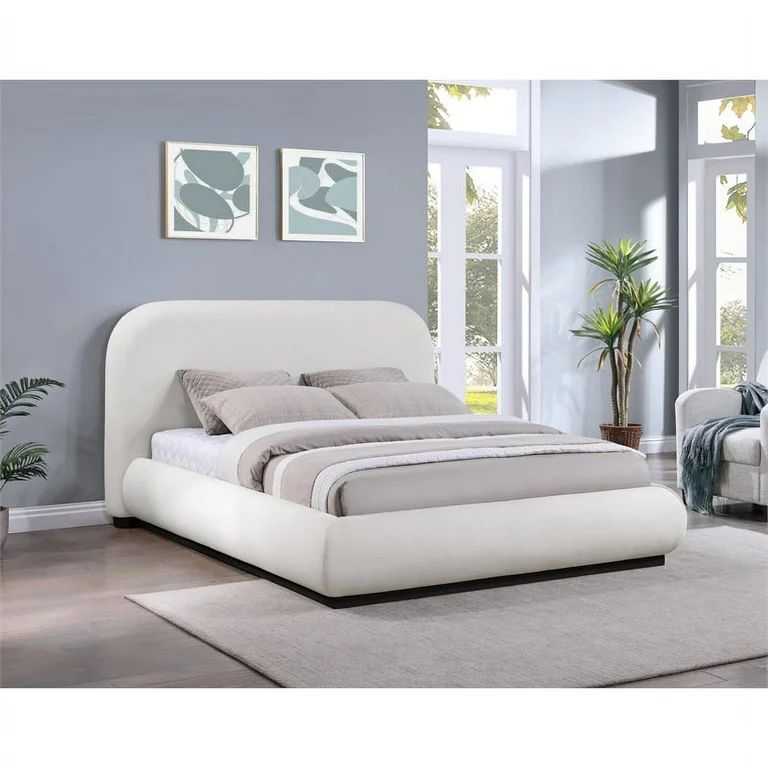 Pemberly Row Contemporary Cream Linen Textured Fabric King Bed | Walmart (US)