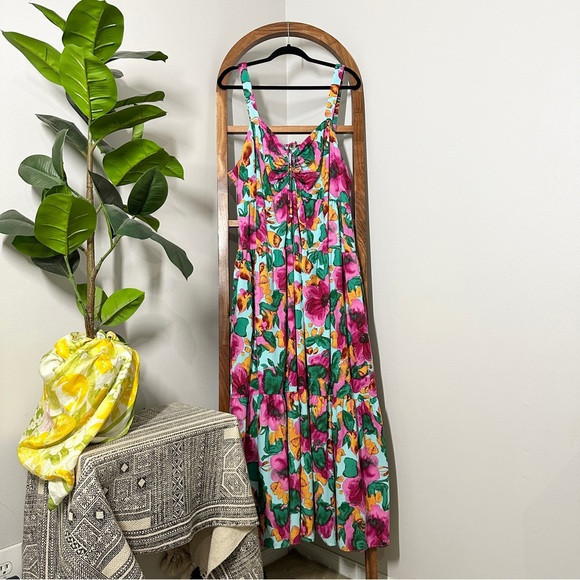 Terra & Sky 3X Tropical Floral Sleeveless Tiered Maxi Dress | Poshmark