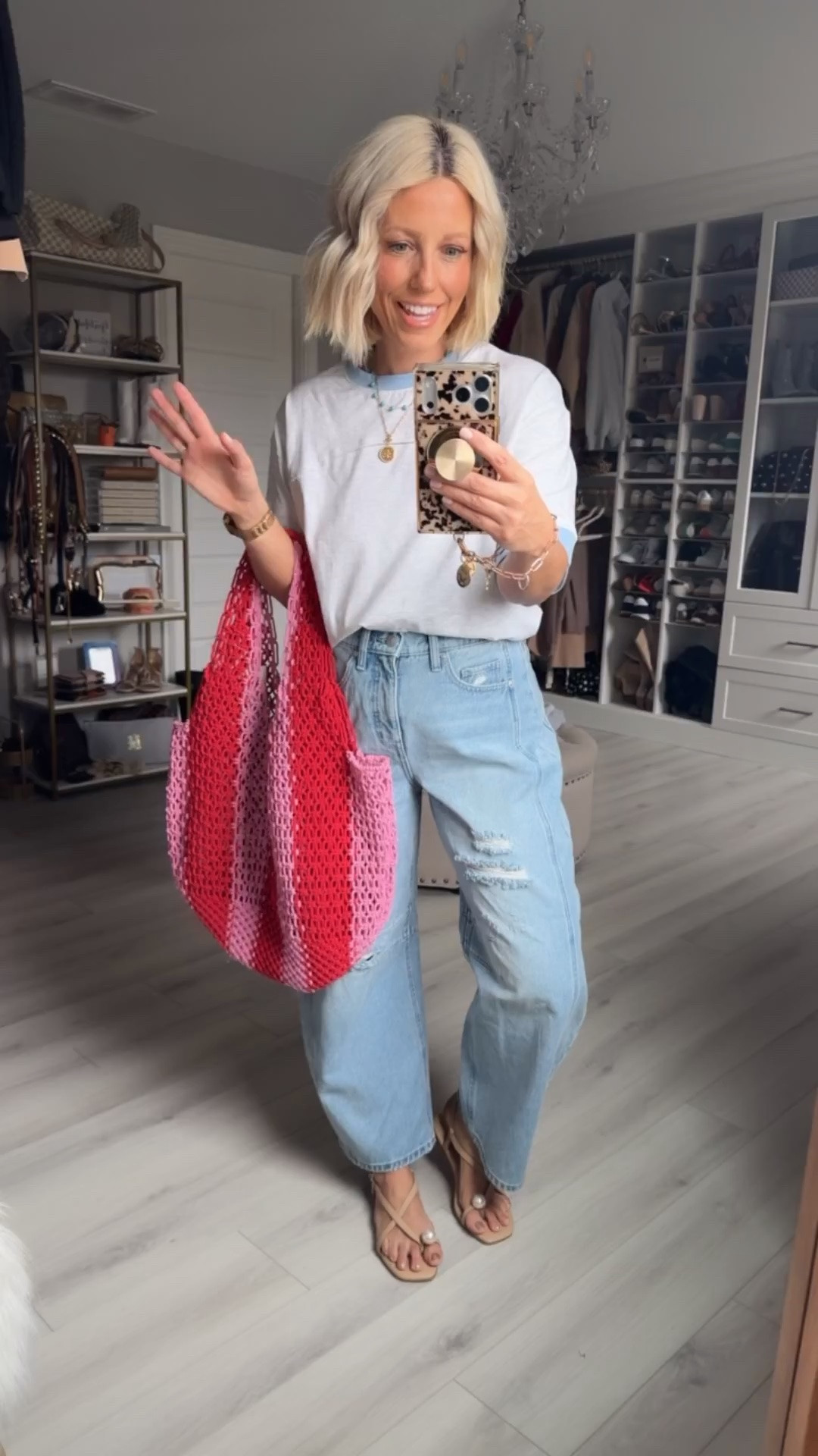 Tee small
(Bag, jeans, and sandals not available anymore 😞)

#LTKSaleAlert #LTKmomlife #LTKootd