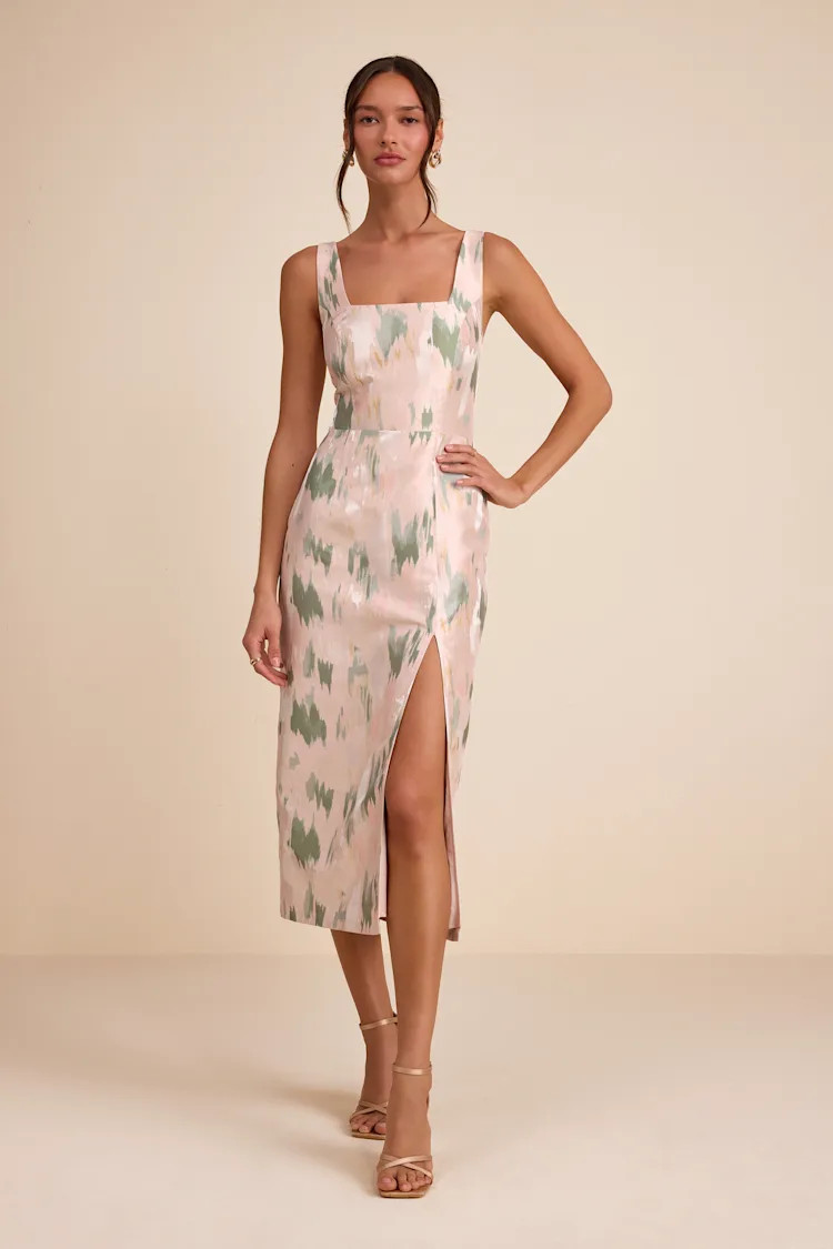 Diani Blush Abstract Jacquard Column Midi Dress | Lulus