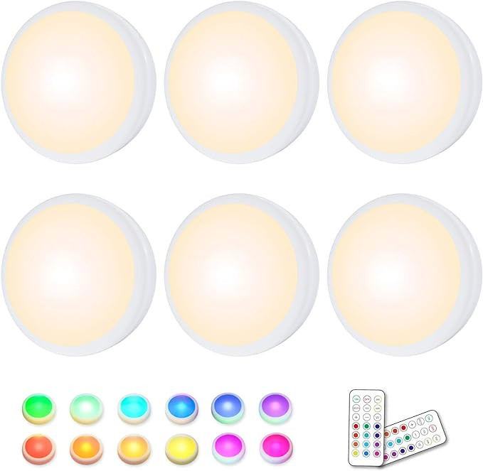 Puck Lights, 16 Colors Changeable LED Puck lightings Battery Powered dimmable Under Cabinet Light... | Amazon (US)
