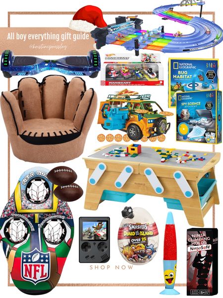 Gift guide for your son/tween/little boy. Lego set. Lego table. Outdoor toy. Stem kit. Learning toys. Sports toys. Football target throw. Handheld gaming device. Boy room decor. Emoji lamp. National Geographic learning set. Hot wheels. Hot wheel track. Mario. Trendy toys for boys. Beanbag chair. Hoverboard. Creative toys. Creative gifts. Boy must haves. Son must haves. Nephew gets.

#LTKkids #LTKGiftGuide #LTKSeasonal